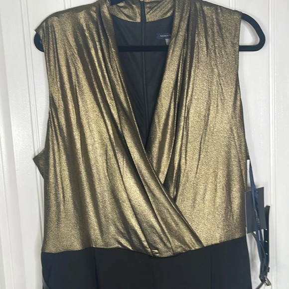 TOMMY HILFIGER Plus Size Metallic-Bodice Wide-Leg Jumpsuit Sz 18W Gold/Black - Picture 5 of 10